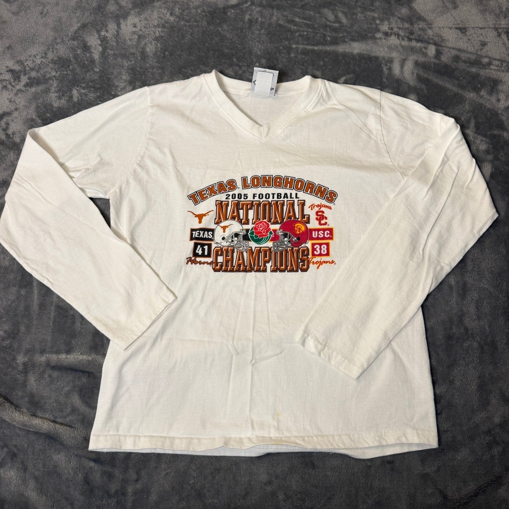 Vintage Womens M Texas Longhorns 2005 National Champs V-Neck Long Sleeve Shirt